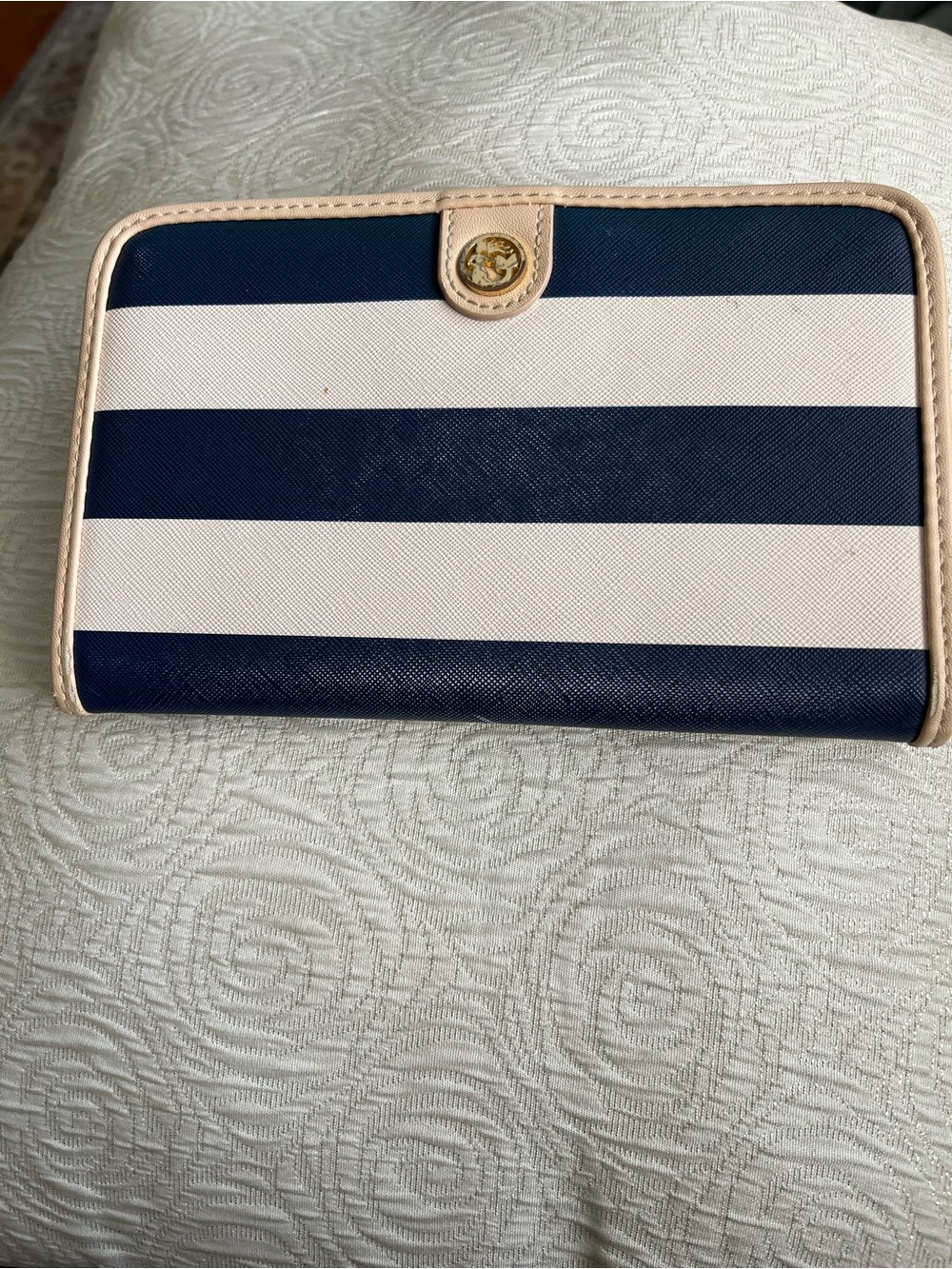 Spartina 449Striped Navy & White Wallet with Tan Trim hot pink inside